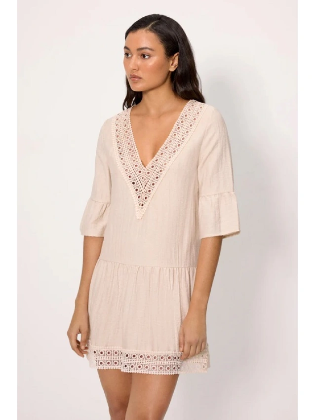 VESTIDO CORTO MEDIA MANGA CON LINO Y. MORA